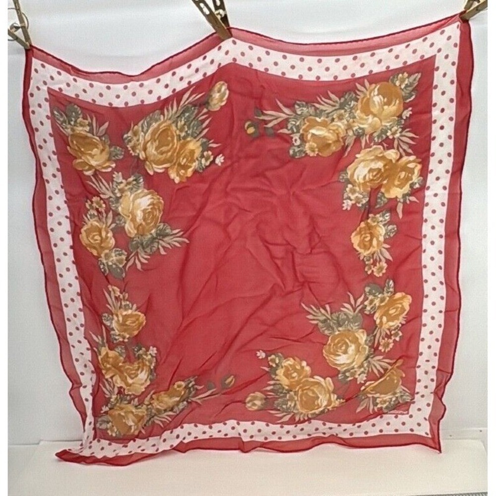 Vtg Liz Claiborne Floral Yellow Gold Green White Crepe Silk Scarf 18x18"